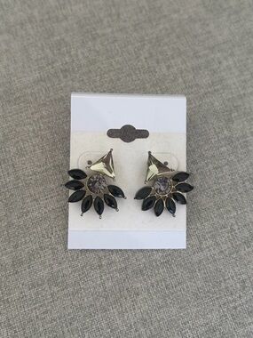 Black and Silver Crystal Floral Drop Earrings